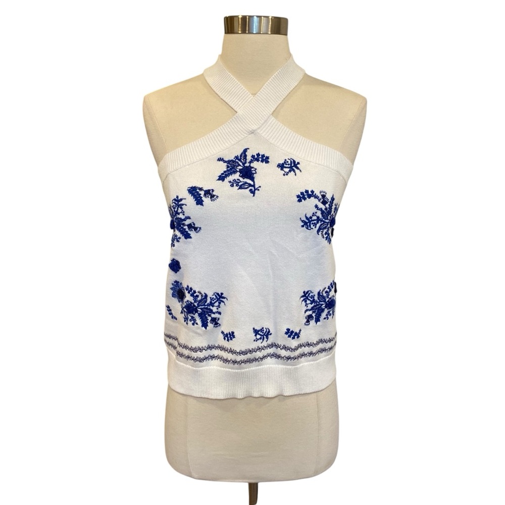 Halterneck Embroidered Floral Knit Top By Loft Made In India